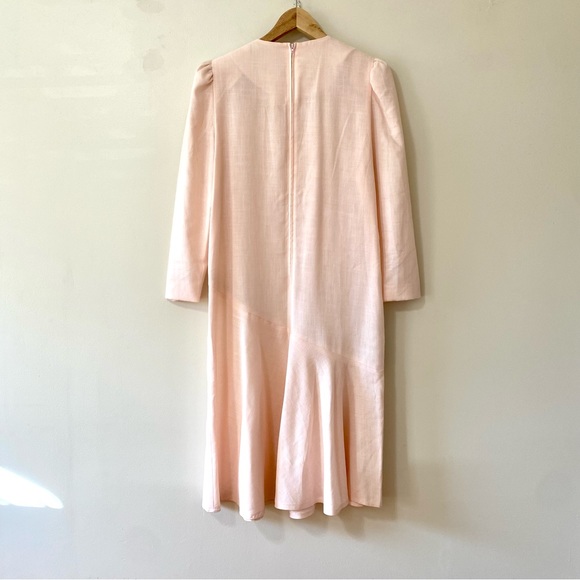 Vintage 80s Long Sleeve Maxi Dress Pink Gray Abstract Size 10 - Picture 6 of 8